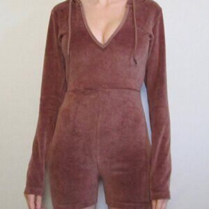iet frans Fuzzy Brown Hooded Jumpsuit